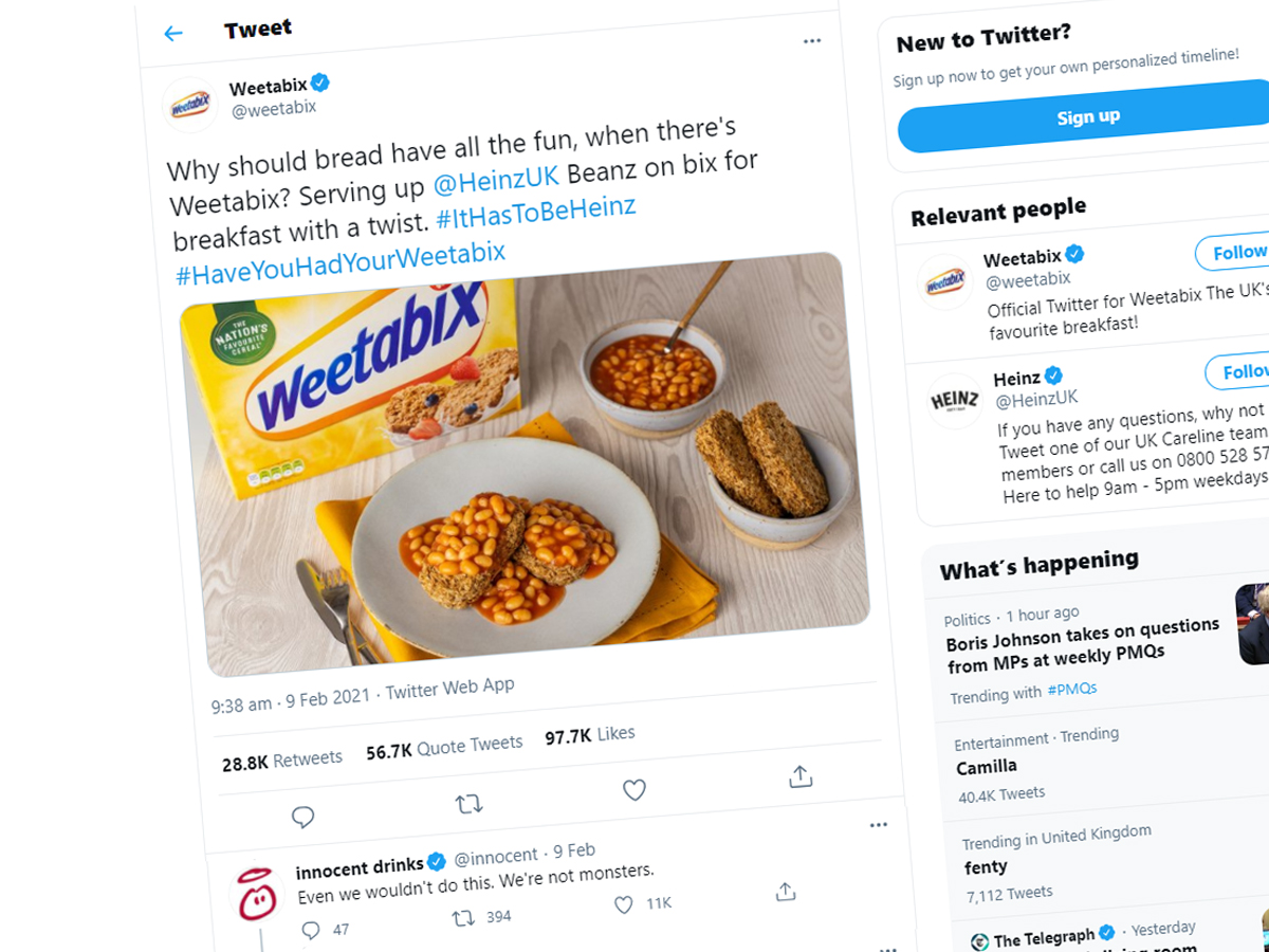 Weetabix and Heinz Beans Tweet