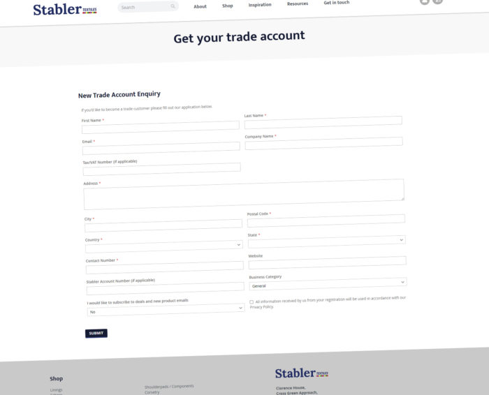 Stabler Textiles Trade Enquiry Form