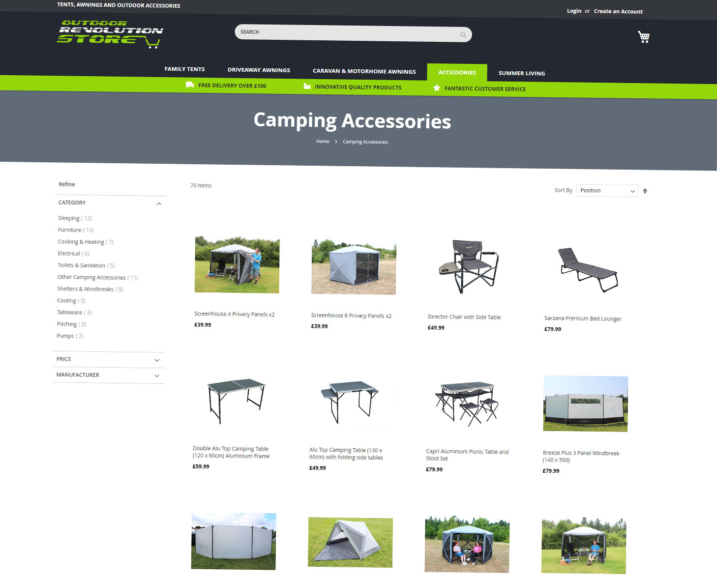 Outdoor Revolution Store Category Page